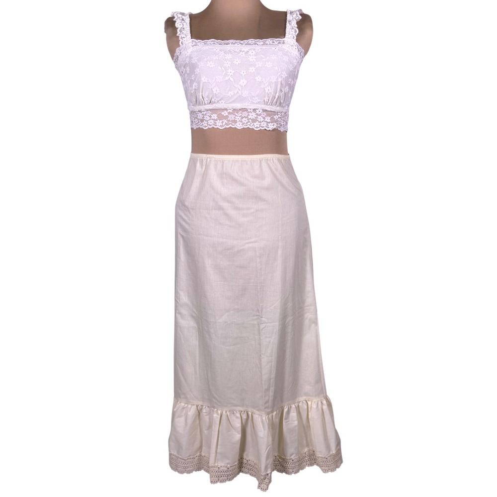 Vtg Components‎ Susan Bristol Maxi Slip Skirt Cream Lace Trim Ruffle Hem M READ